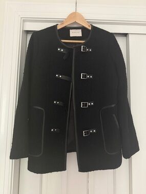 By Malina Malia Black Buckle-Front Bouclé Coat